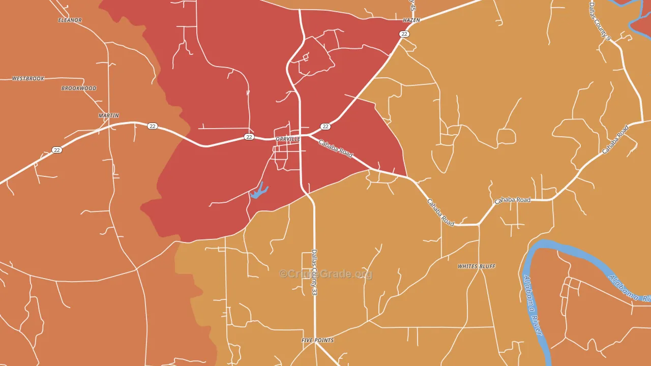 Orrville, AL Map of Vehicle Theft Rates