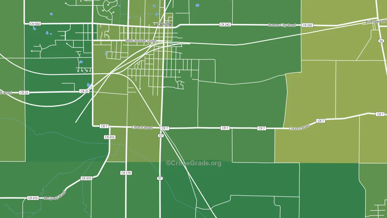 Orrville Junction, OH Map of Vehicle Theft Rates