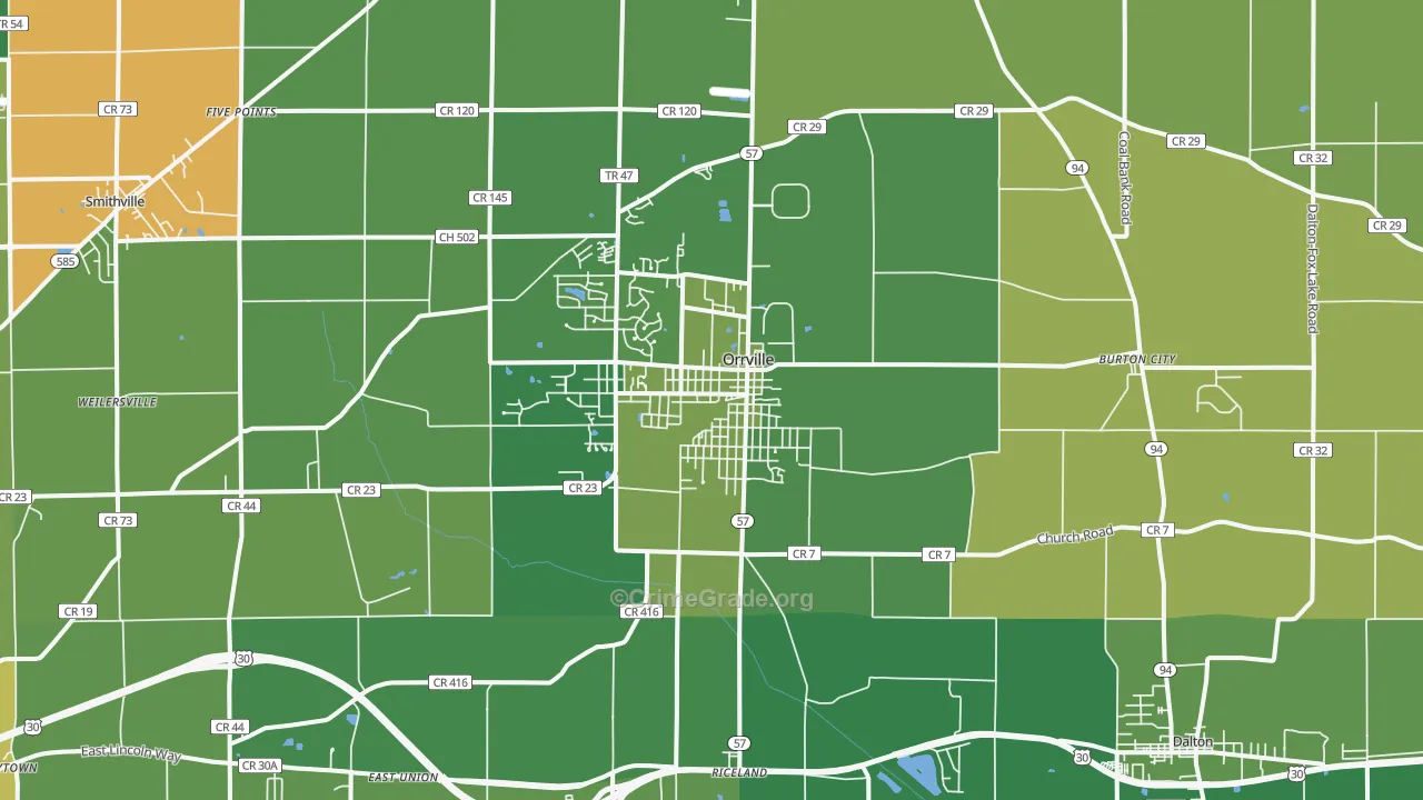Orrville, OH Map of Vehicle Theft Rates