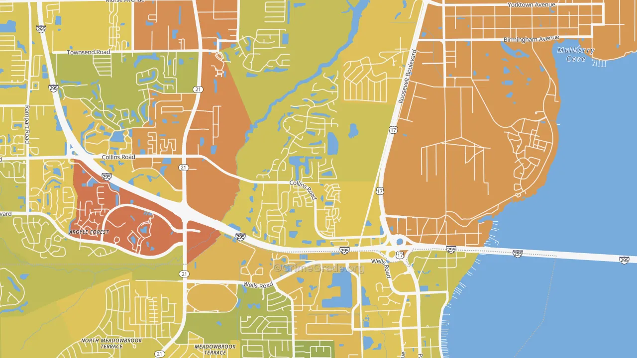 Ortega Hills, Jacksonville, FL Map of Vehicle Theft Rates