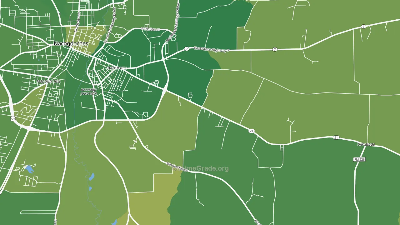 Orton Hill, TX Map of Vehicle Theft Rates