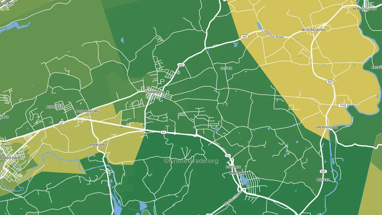 Orwigsburg, PA Map of Vehicle Theft Rates