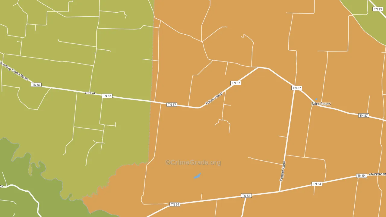 Orysa, TN Map of Vehicle Theft Rates