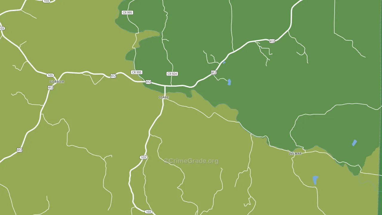Osage, AR Map of Vehicle Theft Rates