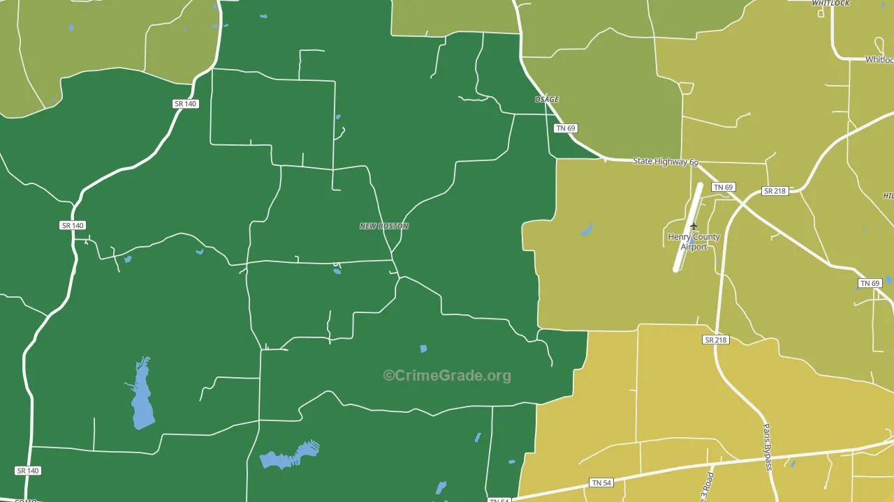 Osage, TN Map of Vehicle Theft Rates