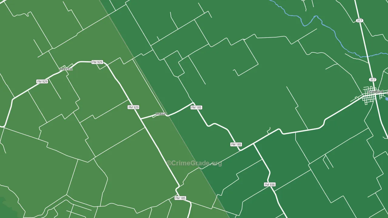 Osage, TX Map of Vehicle Theft Rates