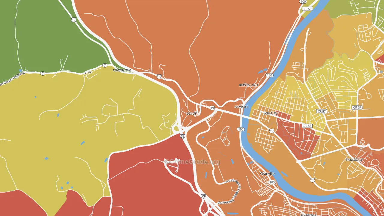 Osage, WV Map of Vehicle Theft Rates