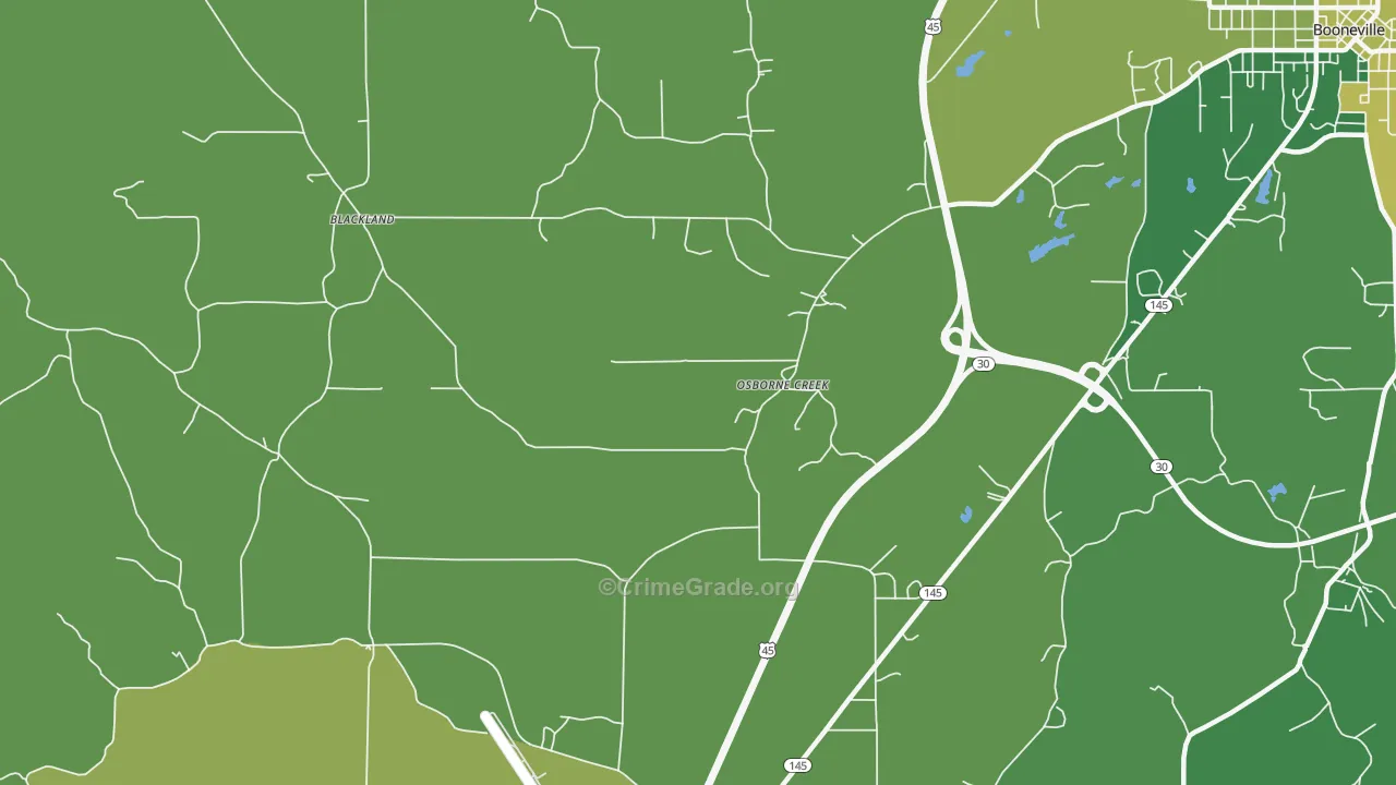 Osborne Creek, MS Map of Vehicle Theft Rates