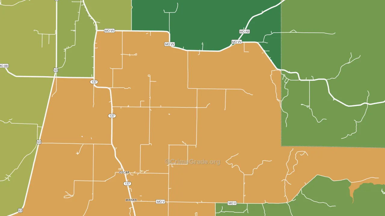Oscar, MO Map of Vehicle Theft Rates