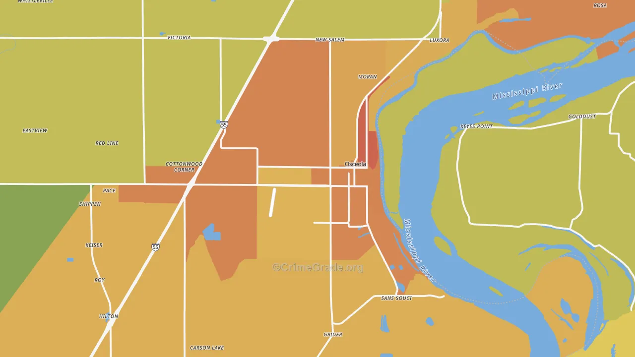 Osceola, AR Map of Vehicle Theft Rates
