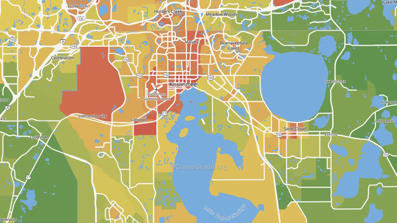 Osceola County, FL Map of Vehicle Theft Rates