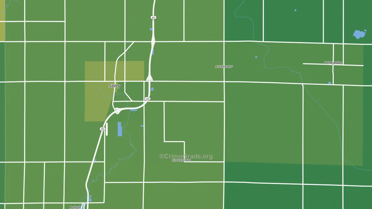 Osceola County, IA Map of Vehicle Theft Rates