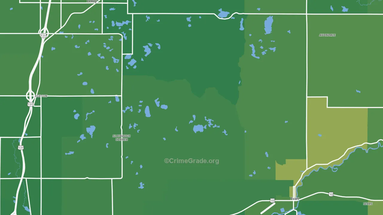Osceola County, MI Map of Vehicle Theft Rates