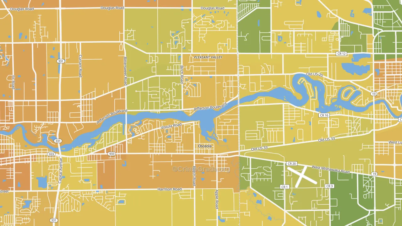Osceola, IN Map of Vehicle Theft Rates