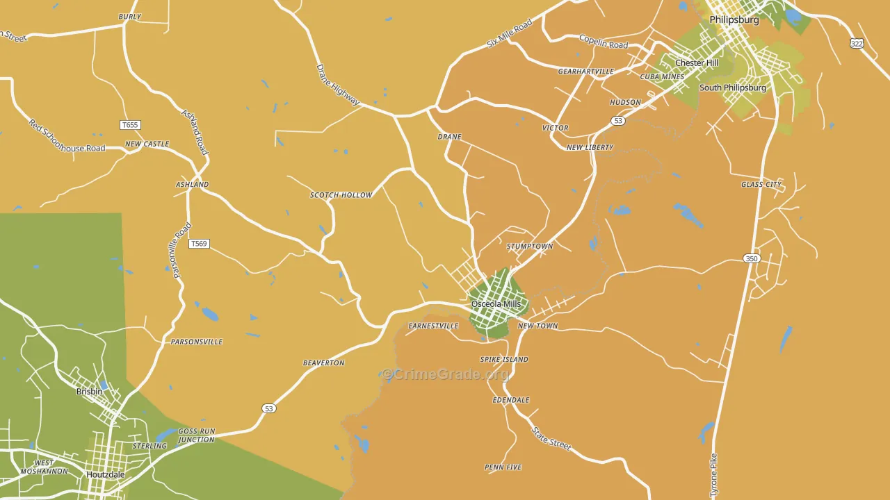 Osceola Mills, PA Map of Vehicle Theft Rates