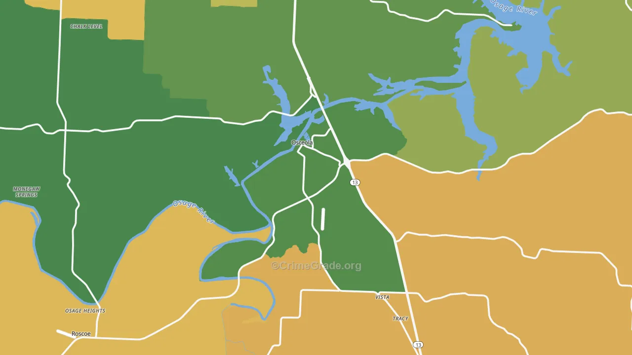 Osceola, MO Map of Vehicle Theft Rates