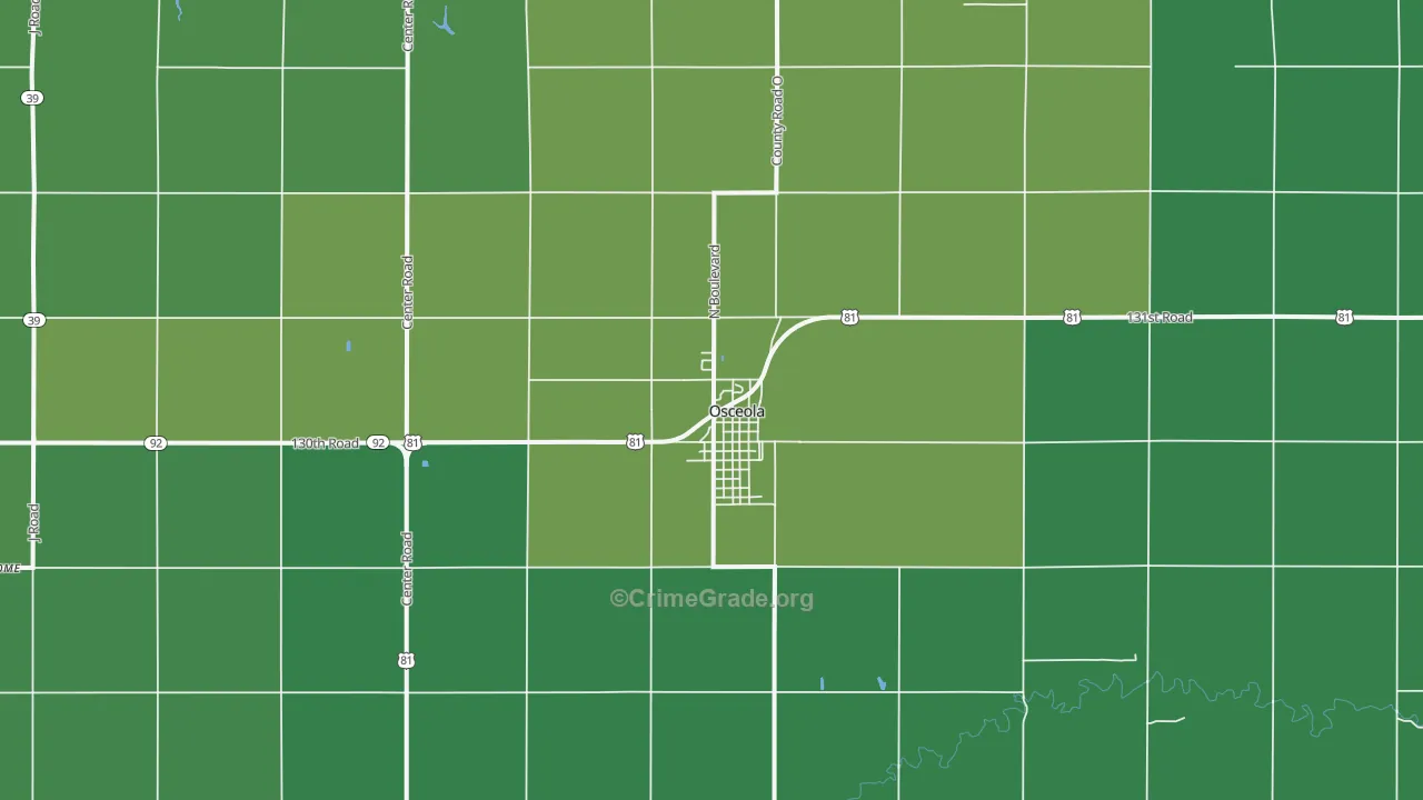 Osceola, NE Map of Vehicle Theft Rates