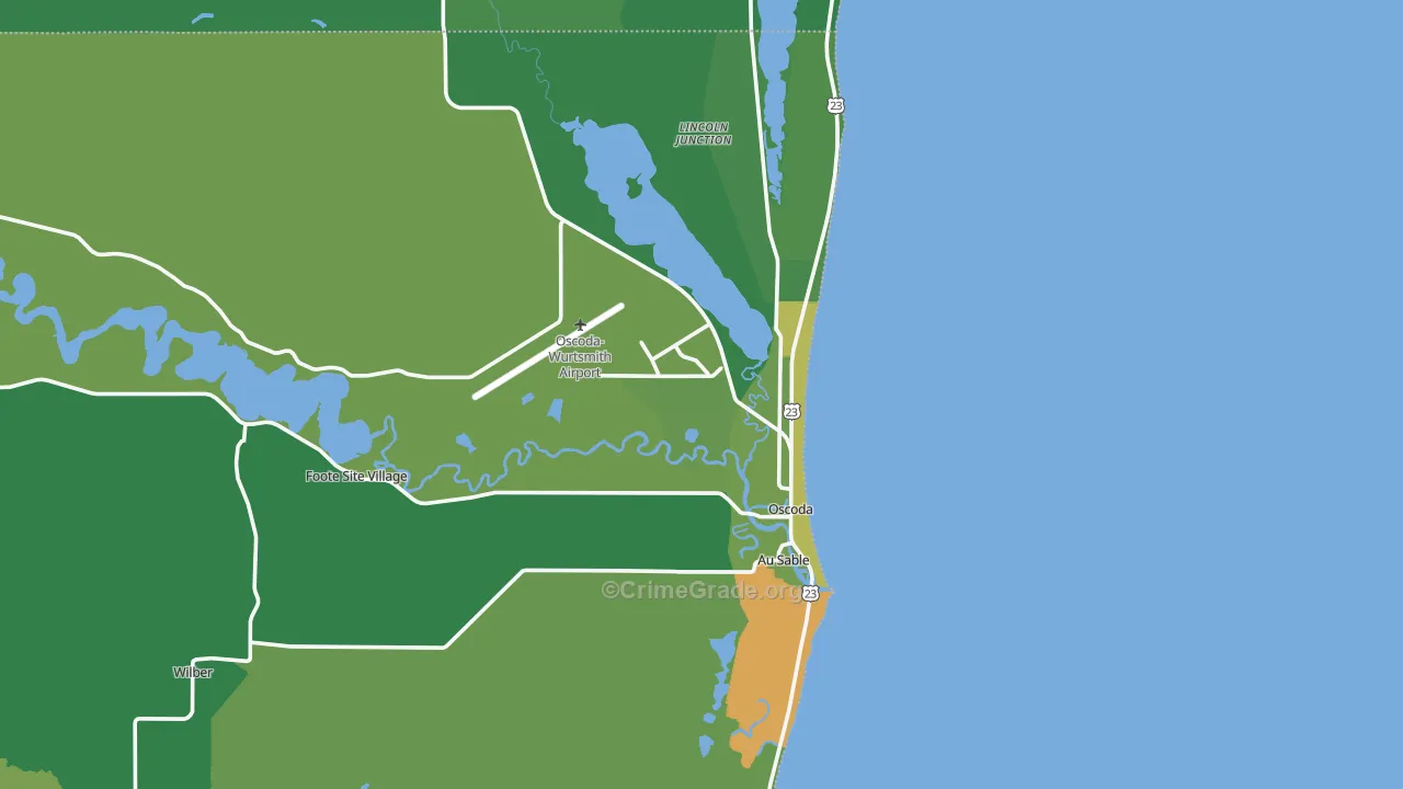 Oscoda, MI Map of Vehicle Theft Rates