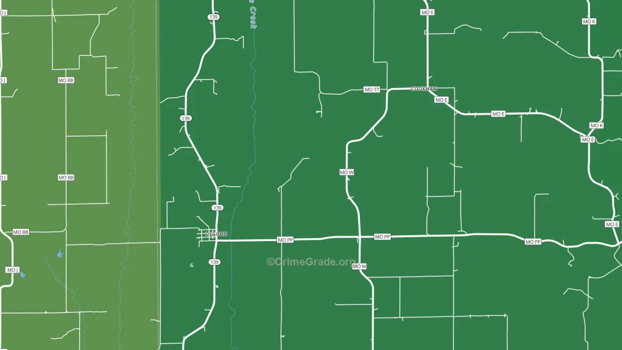 Osgood, MO Map of Vehicle Theft Rates