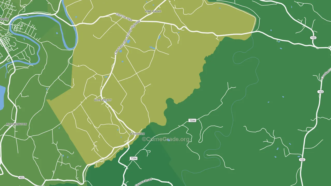 Oshanter, PA Map of Vehicle Theft Rates