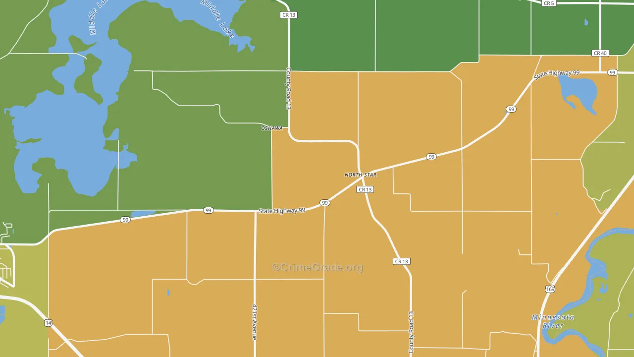 Oshawa, MN Map of Vehicle Theft Rates