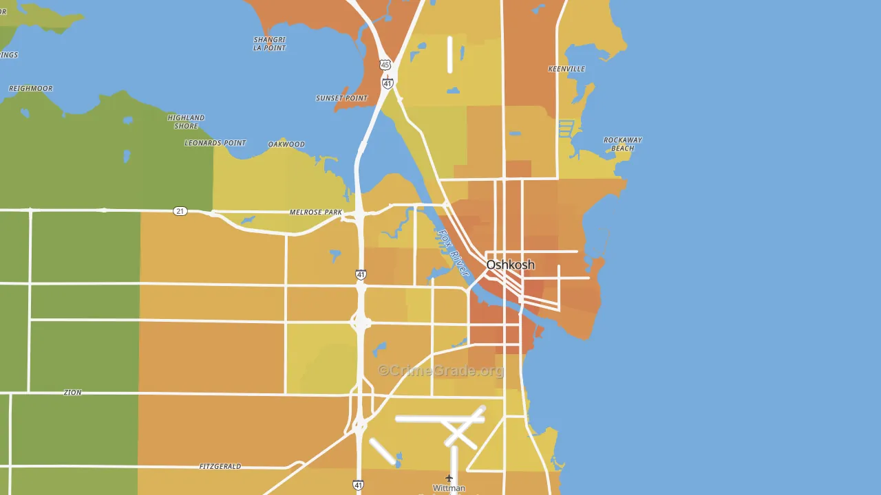 Oshkosh, WI Map of Vehicle Theft Rates