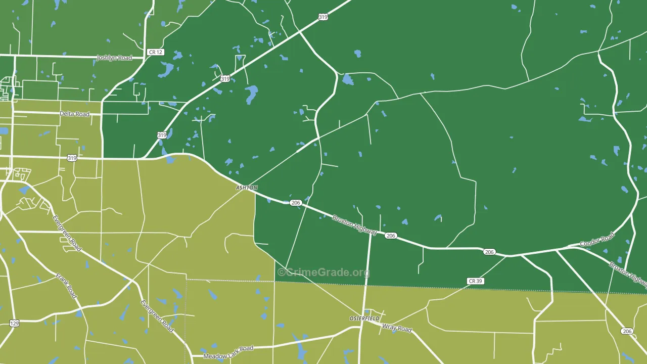 Osierfield, GA Map of Vehicle Theft Rates
