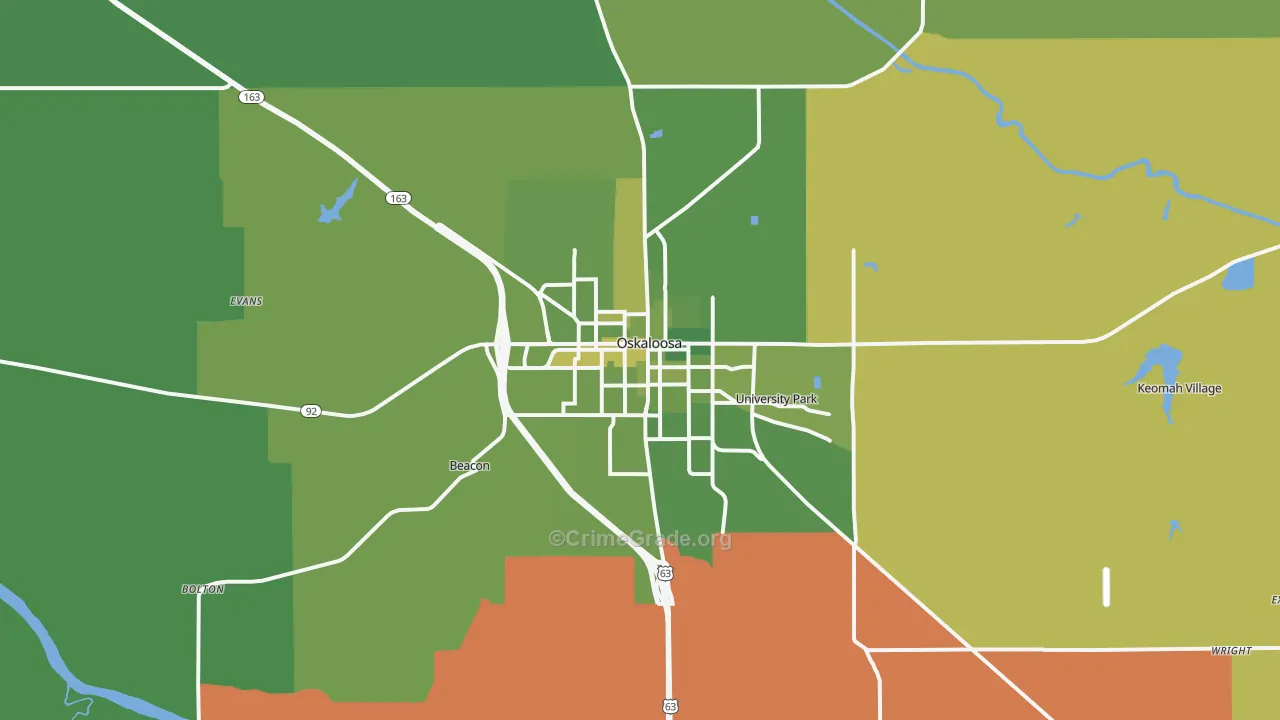 Oskaloosa, IA Map of Vehicle Theft Rates