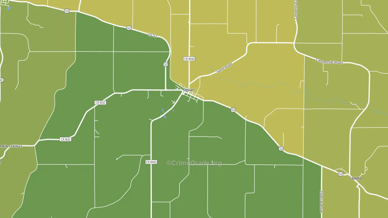 Ossian, IA Map of Vehicle Theft Rates