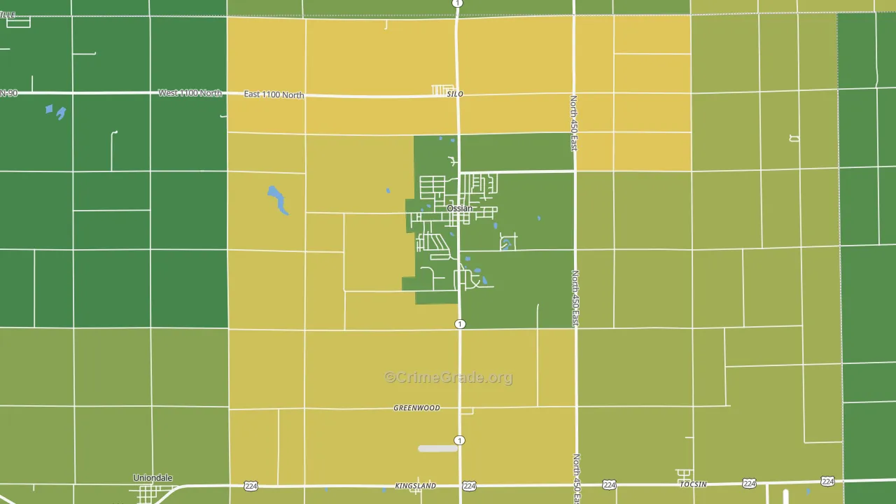 Ossian, IN Map of Vehicle Theft Rates