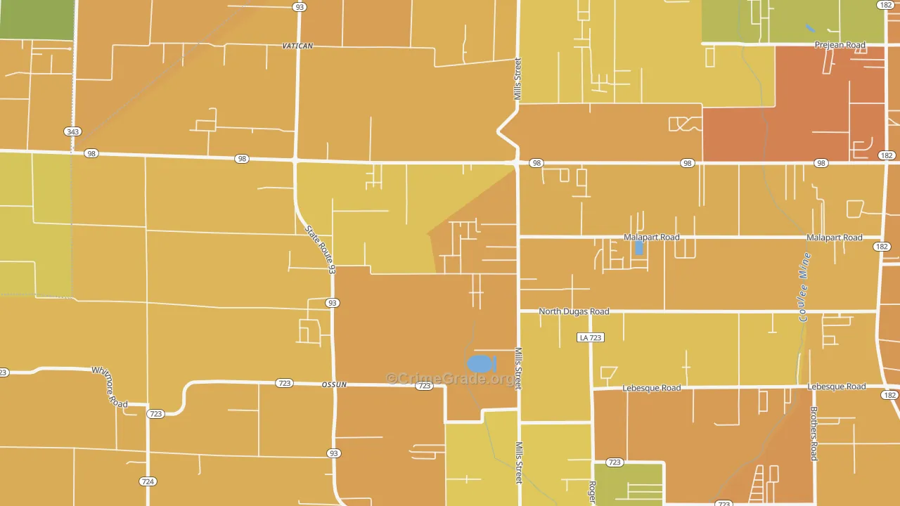 Ossun, LA Map of Vehicle Theft Rates