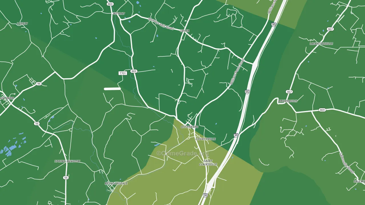 Osterburg, PA Map of Vehicle Theft Rates