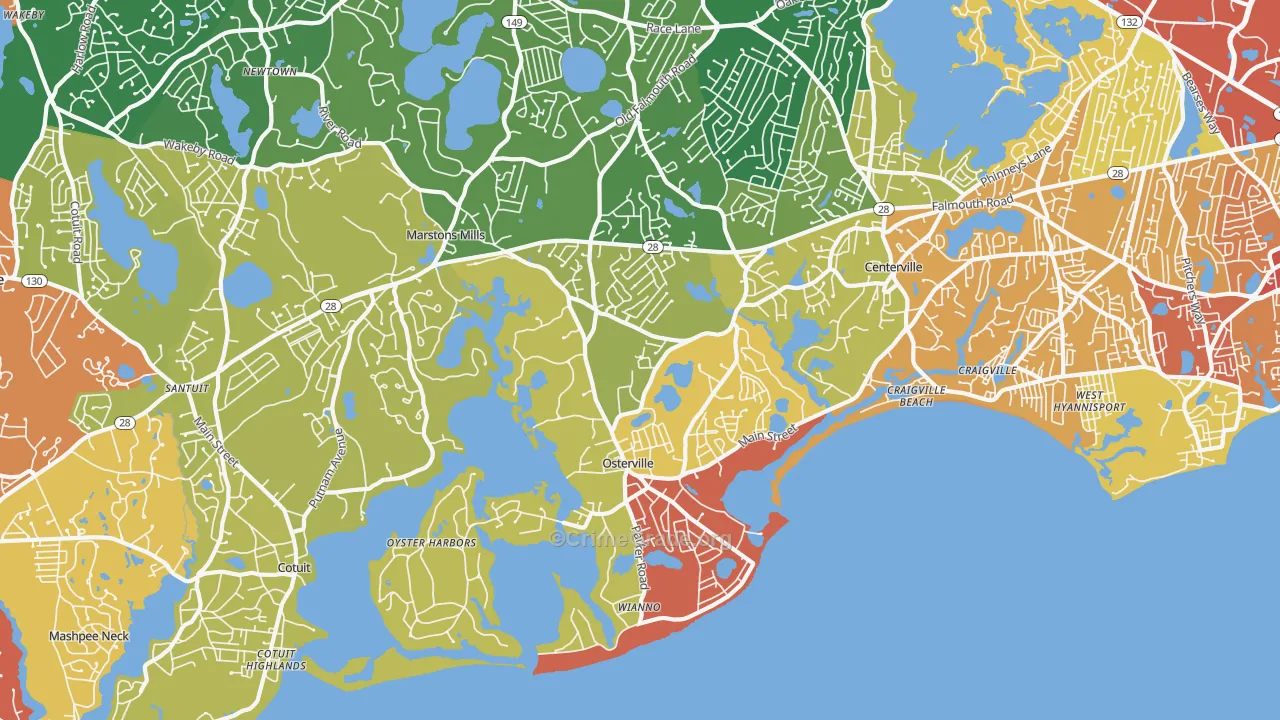 Osterville, MA Map of Vehicle Theft Rates