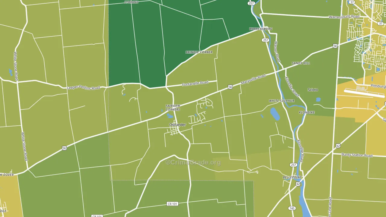 Ostrander, OH Map of Vehicle Theft Rates