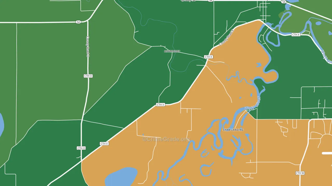 Ostrander, WI Map of Vehicle Theft Rates