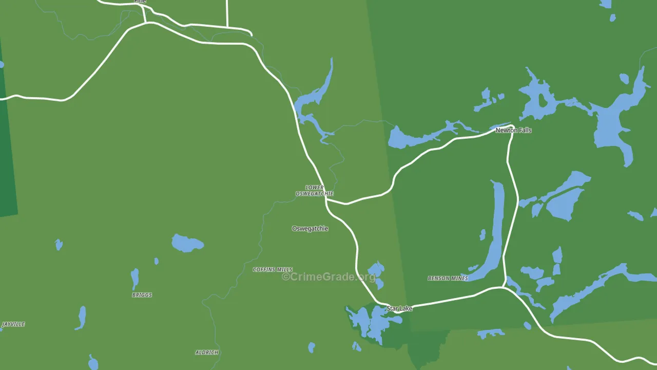 Oswegatchie, NY Map of Vehicle Theft Rates