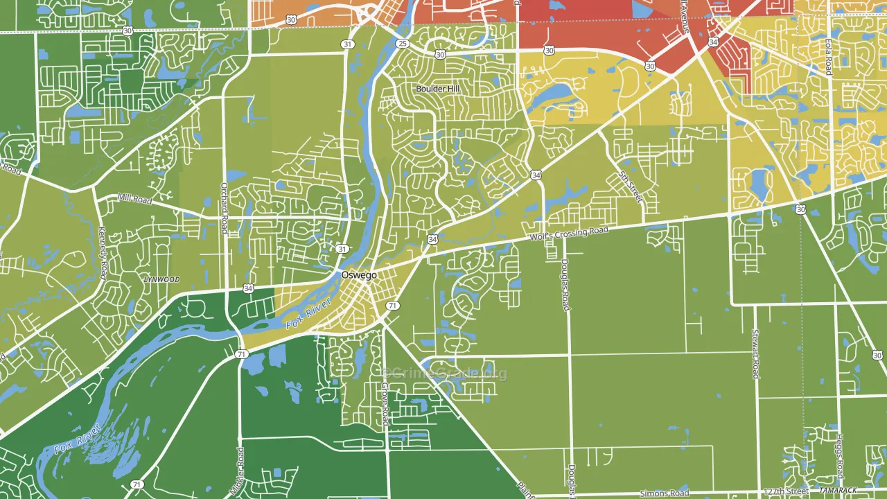 Oswego, IL Map of Vehicle Theft Rates