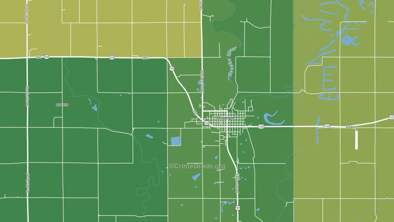 Oswego, KS Map of Vehicle Theft Rates