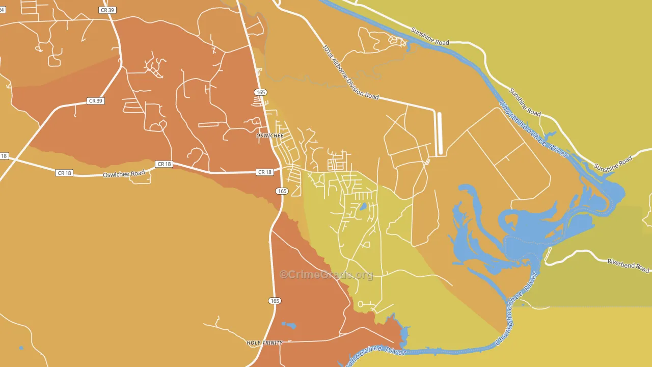 Oswichee, AL Map of Vehicle Theft Rates