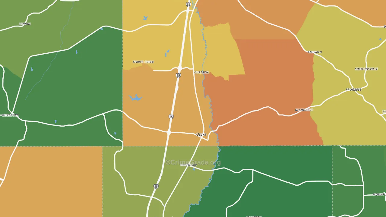 Osyka, MS Map of Vehicle Theft Rates
