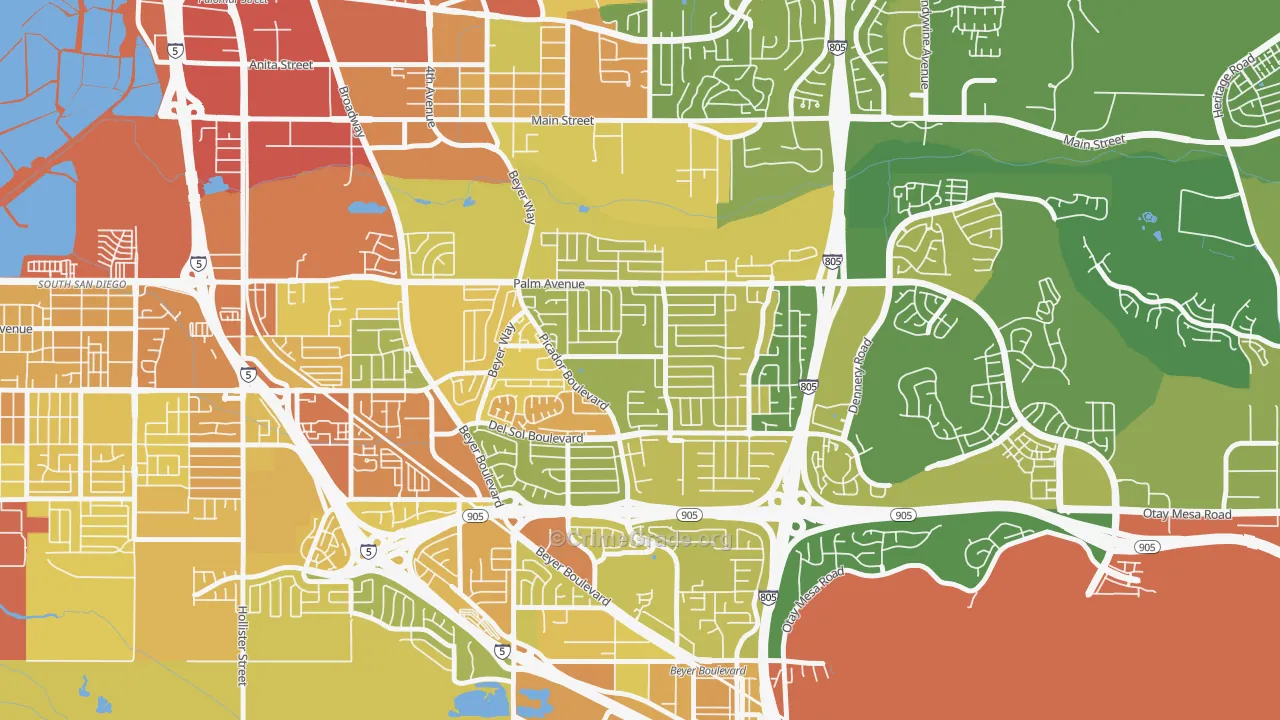 Otay Mesa West, San Diego, CA Map of Vehicle Theft Rates