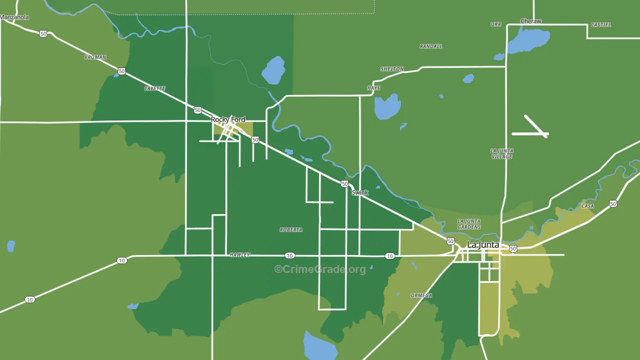 Otero County, CO Map of Vehicle Theft Rates