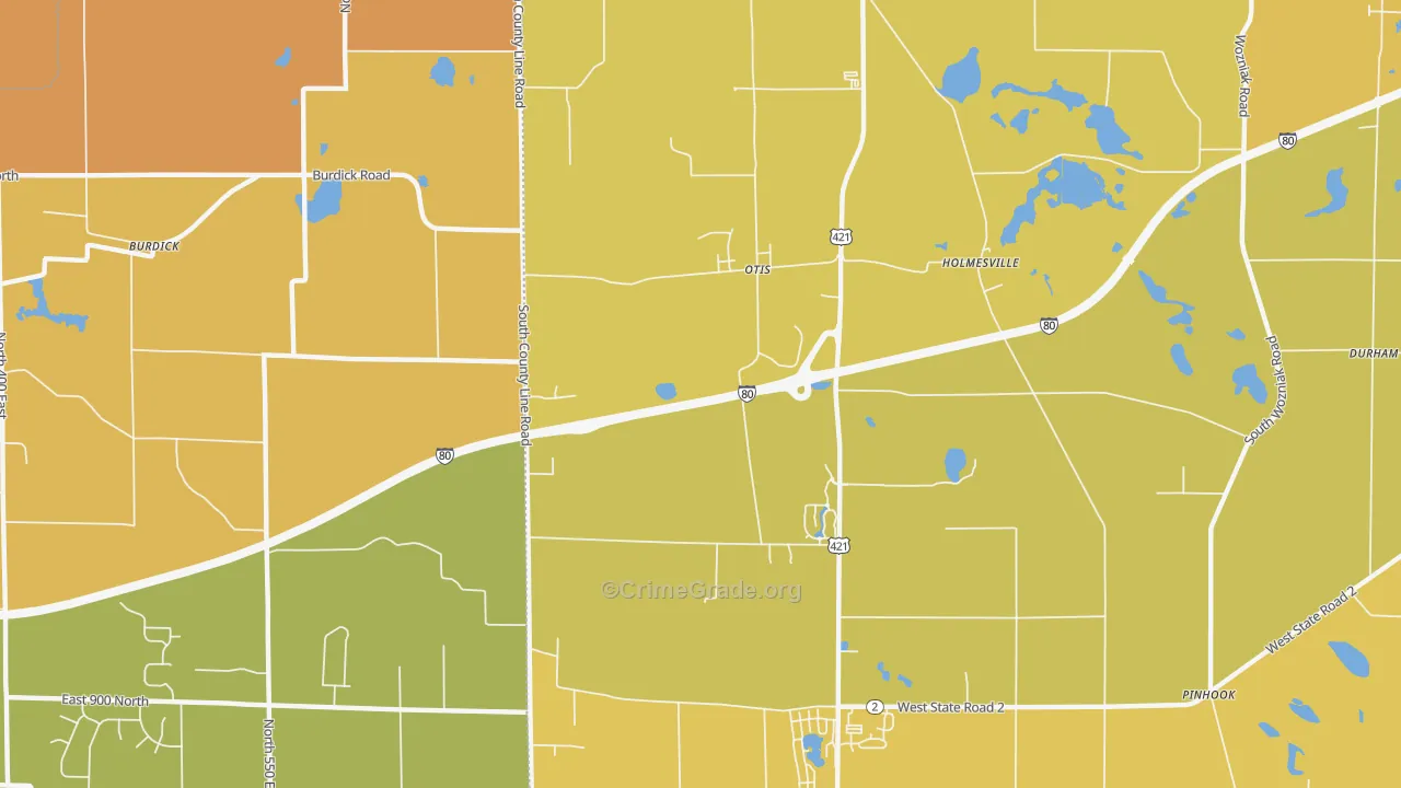 Otis, IN Map of Vehicle Theft Rates