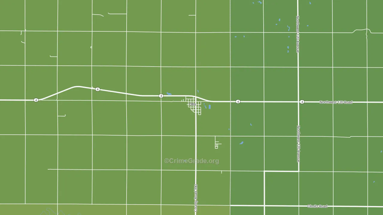 Otis, KS Map of Vehicle Theft Rates