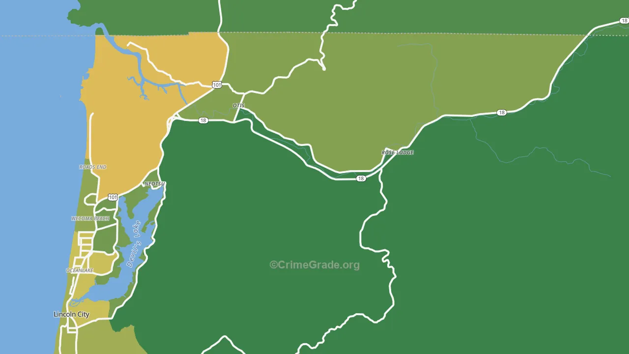Otis, OR Map of Vehicle Theft Rates