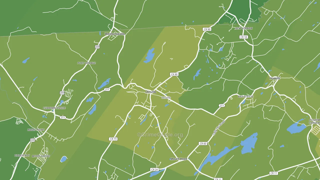 Otisville, NY Map of Vehicle Theft Rates