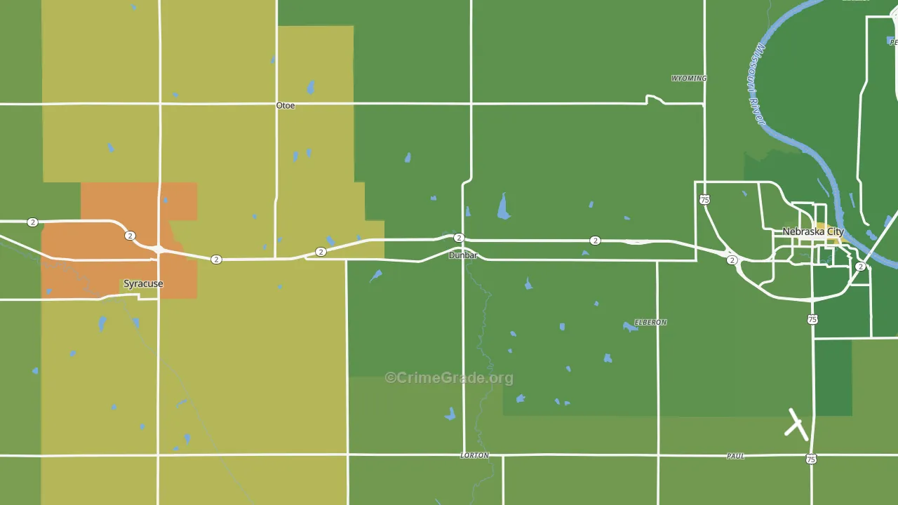 Otoe County, NE Map of Vehicle Theft Rates