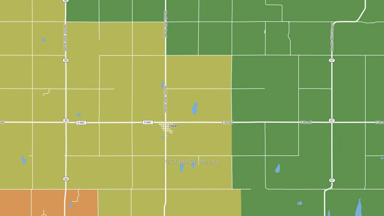 Otoe, NE Map of Vehicle Theft Rates