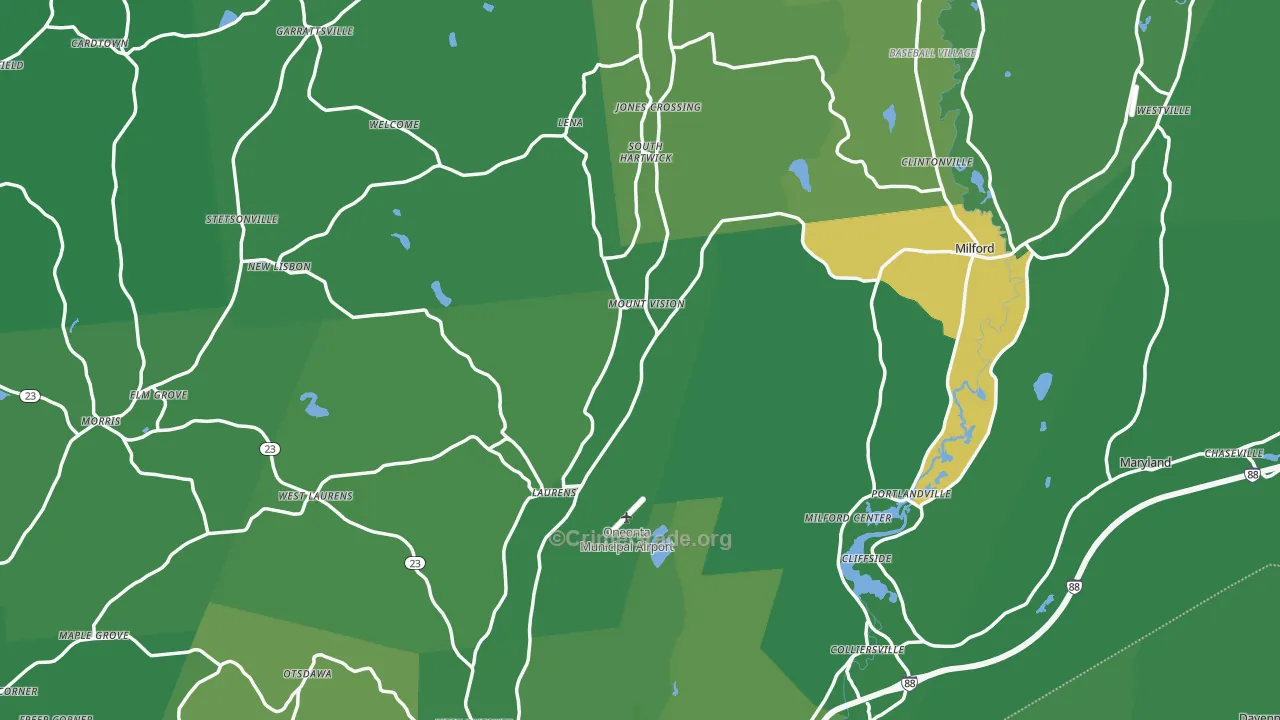 Otsego County, NY Map of Vehicle Theft Rates