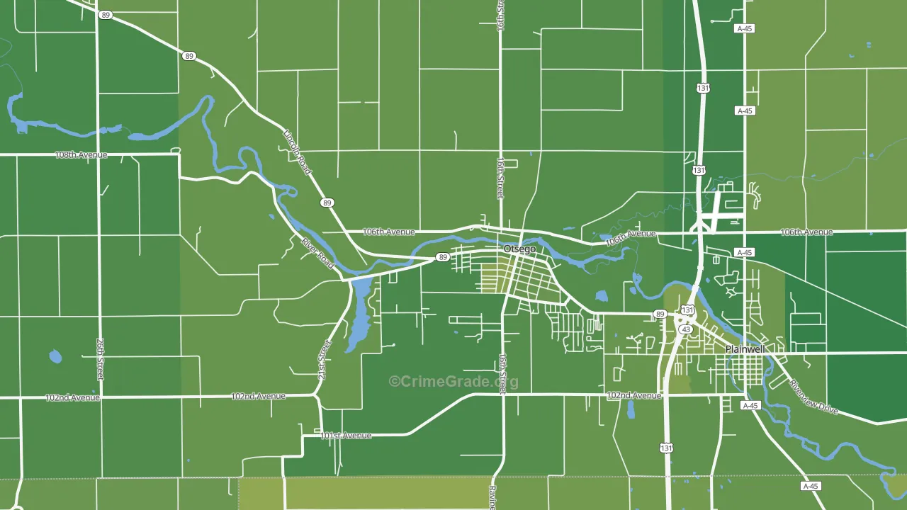 Otsego, MI Map of Vehicle Theft Rates